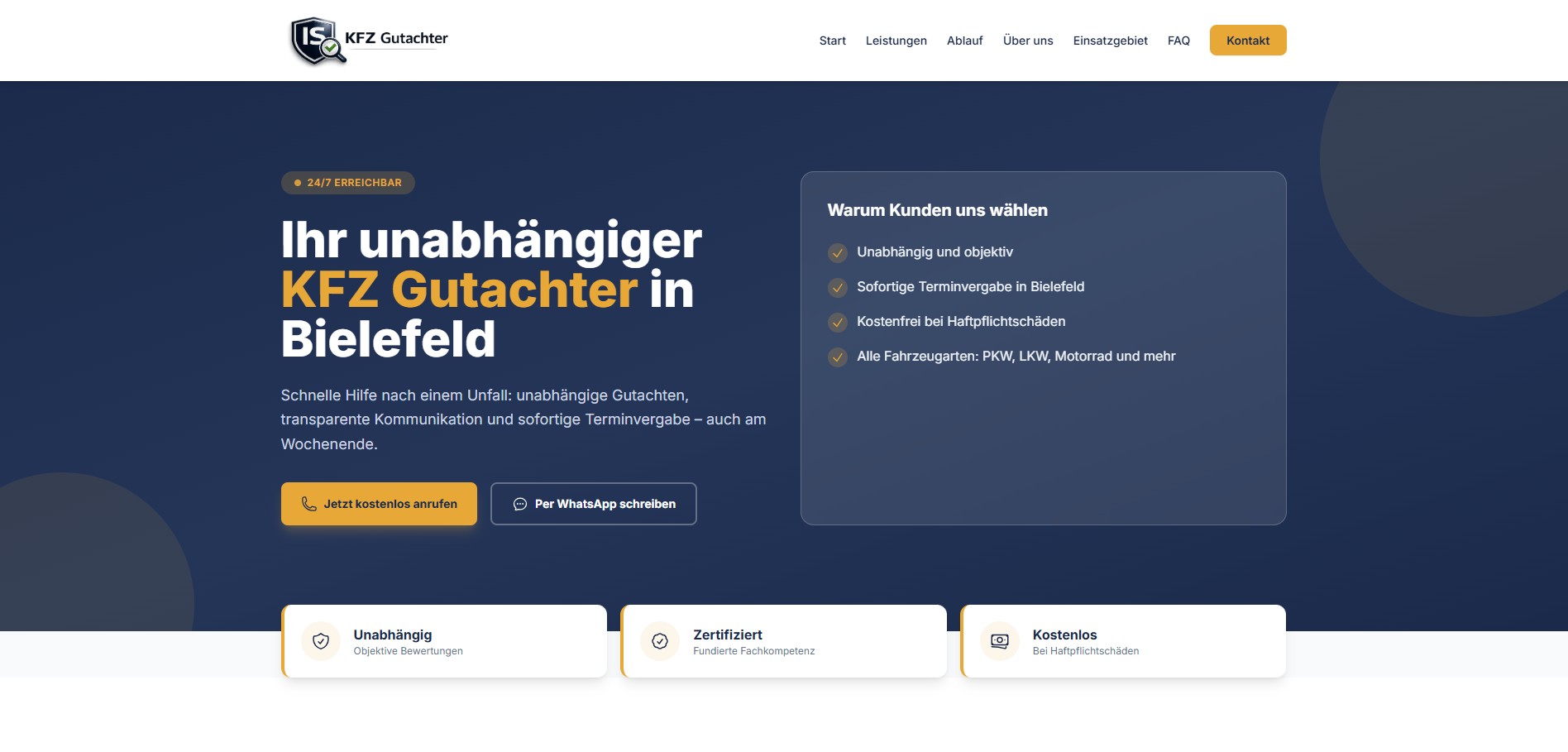Professionelle Website für KFZ-Gutachter Seckin Is – Bielefeld